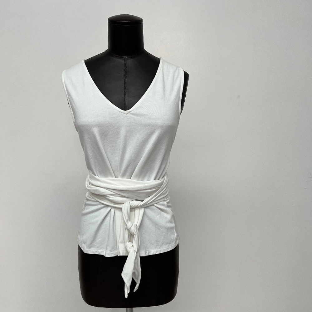 White Wrap Tie Tank Top | V-Neck Sleeveless Blouse | Minimalist Style
